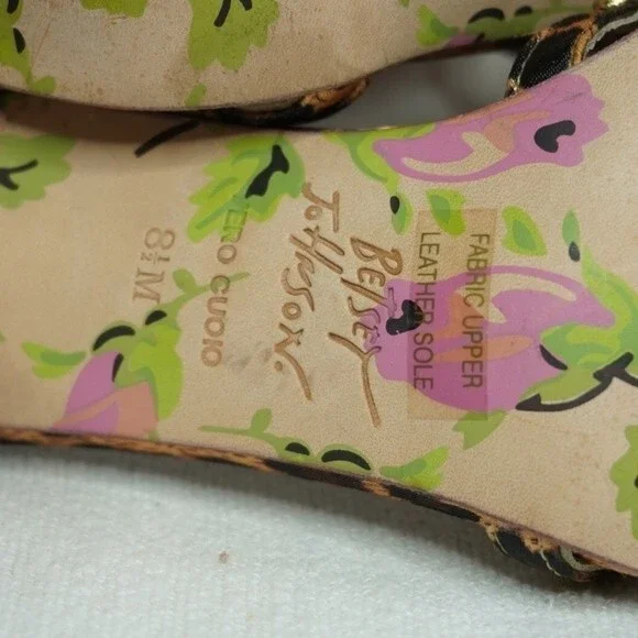 Betsey Johnson sz 8.5M Vero Cuoio Strappy Sandal Leopard Print Rhinestone Heels - Picture 7 of 9